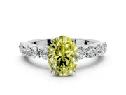Shared-Prong Engagement Ring Setting for Fancy Yellow Oval Center with Graduated Accents and Prong Head in White Gold
