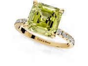 Solitaire Engagement Ring Setting for Fancy Yellow Asscher Cut Center with Fine Pave Narrow Band and Prong Head in Yellow Gold