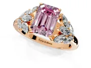 Leaf Cluster Engagement Ring Setting for Fancy Pink Emerald Cut Center with Marquise Accents and Prong Head in Rose Gold