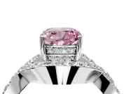 Halo Engagement Ring Setting for Fancy Pink Cushion Cut Center with Pave Infinity Twist Band and Prong Head in Sterling Silver