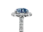 Halo Engagement Ring Setting for Fancy Blue Round Cut Center with Narrowing Pave Band and Prong Head in White Gold