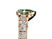 Solitaire Engagement Ring Setting for Fancy Green Pear-Shaped Center with Pave Cathedral Shoulders and Prong Head in Rose Gold