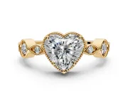 Vintage Station Engagement Ring Setting for Heart-Shaped Center with Accents and Prong Head in Yellow Gold