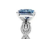Solitaire Engagement Ring Setting for Fancy Blue Radiant Cut Center with Marquise Panel Band and Prong Head in White Gold