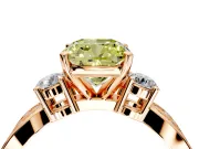 3 Stone Engagement Ring Setting for Fancy Yellow Cushion Cut Center with Pave Twist Band and Prong Head in Rose Gold