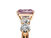 5 Stone Engagement Ring Setting for Fancy Pink Emerald Cut Center with Graduated Accents and Prong Head in Rose Gold