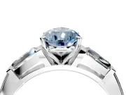 3 Stone Engagement Ring Setting for Fancy Blue Pear-Shaped Center with Tapered Baguettes, Plain Band and Prong Head in Platinum