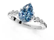 Solitaire Engagement Ring Setting for Fancy Blue Pear-Shaped Center with Bezel-Dot Beaded Band and Prong Head in Platinum