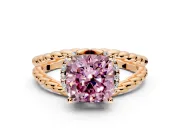 Halo Engagement Ring Setting for Fancy Pink Cushion Cut Center with Rope Twist Split Shank and Prong Head in Rose Gold