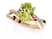 Solitaire Engagement Ring Setting for Fancy Yellow Oval Center with Half-Pave Crossover Band and Prong Head in Rose Gold