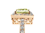 Halo Engagement Ring Setting for Fancy Yellow Princess Cut Center with Heart-Shaped Openwork, Pave Band and Prong Head in Rose Gold