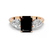 3 Stone Engagement Ring Setting for Fancy Black Emerald Cut Center with Large Pear-Shaped Accents and Prong Head in Rose Gold