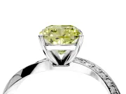 Side Accent Engagement Ring Setting for Fancy Yellow Cushion Cut Center with Accent Shoulders and Prong Head in White Gold