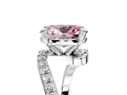 Solitaire Engagement Ring Setting for Fancy Pink Oval Center with Pave Bypass Swirl Band and Prong Head in Platinum