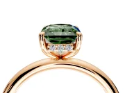 Hidden Halo Engagement Ring Setting for Fancy Green Radiant Cut Center with Thin Rounded Band and Prong Head in Rose Gold