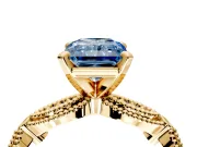 Solitaire Engagement Ring Setting for Fancy Blue Radiant Cut Center with Marquise Panel Band and Prong Head in Yellow Gold