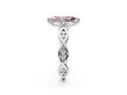 Solitaire Engagement Ring Setting for Fancy Pink Marquise Center with Accented Twist Band and Leaf Prong Head in Platinum