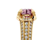 Solitaire Engagement Ring Setting for Fancy Pink Round Cut Center with Accented Split Shank and Prong Head in Yellow Gold