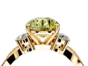 3 Stone Engagement Ring Setting for Fancy Yellow Round Cut Center with Pave Twist Band and Prong Head in Yellow Gold