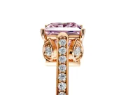 Cathedral Engagement Ring Setting for Fancy Pink Princess Cut Center with Antique-Style Pave Band and Prong Head in Rose Gold