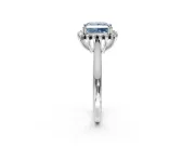Starburst Halo Engagement Ring Setting for Fancy Blue Princess Cut Center with Thin Round-Wire Band and Prong Head in Platinum