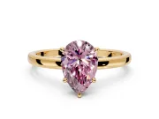 Hidden Halo Engagement Ring Setting for Fancy Pink Pear-Shaped Center with Plain Band and Tall Prong Head in Yellow Gold
