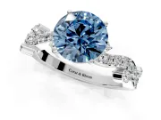 Solitaire Engagement Ring Setting for Fancy Blue Round Cut Center with Bar-Station Pave Twist and Prong Head in Sterling Silver
