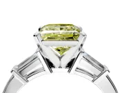 3 Stone Engagement Ring Setting for Fancy Yellow Princess Cut Center with Channel Baguette Accents and Prong Head in Platinum