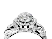 Halo Engagement Ring Setting for Marquise Center with Open Scroll Shoulders and Prong Head in Sterling Silver