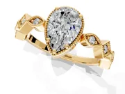 Milgrain Bezel Engagement Ring Setting for Pear-Shaped Center with Marquise Stations and Bezel Head in Yellow Gold