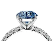 Solitaire Engagement Ring Setting for Fancy Blue Round Cut Center with Domed Multi-Row Pave Band and Prong Head in Sterling Silver