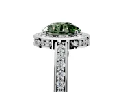 Halo Engagement Ring Setting for Fancy Green Round Cut Center with Framed Halo, Pave Band and Prong Head in White Gold