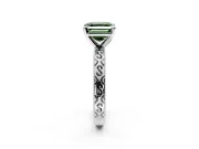 Solitaire Engagement Ring Setting for Fancy Green Asscher Cut Center with Scrollwork Band and Prong Head in Sterling Silver