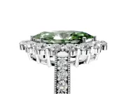 Halo Engagement Ring Setting for Fancy Green Marquise Center with Milgrain Channel Band and Prong Head in Sterling Silver
