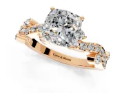 Solitaire Engagement Ring Setting for Cushion Cut Center with Bar-Station Pave Twist and Prong Head in Rose Gold
