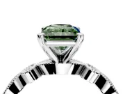 Solitaire Engagement Ring Setting for Fancy Green Radiant Cut Center with Milgrain Bezel Accents and Prong Head in White Gold