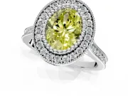 Halo Engagement Ring Setting for Fancy Yellow Oval Center with Milgrain Frame, Pave Band and Prong Head in Platinum