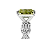 Solitaire Engagement Ring Setting for Fancy Yellow Emerald Cut Center with Marquise Panel Band and Prong Head in Sterling Silver