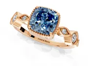 Vintage Station Engagement Ring Setting for Fancy Blue Cushion Cut Center with Accents and Prong Head in Rose Gold