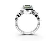 Halo Engagement Ring Setting for Fancy Green Princess Cut Center with Floral Band and Prong Head in White Gold