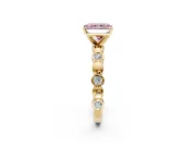Solitaire Engagement Ring Setting for Fancy Pink Radiant Cut Center with Beaded Bezel Station Band and Prong Head in Yellow Gold
