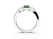 Cluster Engagement Ring Setting for Fancy Green Emerald Cut Center with Milgrain Shoulder Clusters and Prong Head in Platinum
