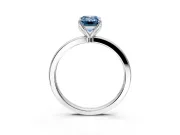 Solitaire Engagement Ring Setting for Fancy Blue Emerald Cut Center with Thin Rounded Plain Band and Prong Head in Sterling Silver