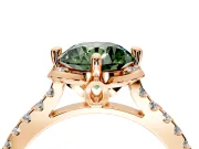 Floral Engagement Ring Setting for Fancy Green Round Cut Center with Pave Band and Floral Prong Head in Rose Gold