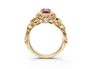 Solitaire Engagement Ring Setting for Fancy Pink Emerald Cut Center with Filigree Band and Prong Head in Yellow Gold