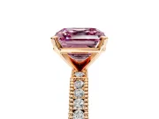Solitaire Engagement Ring Setting for Fancy Pink Asscher Cut Center with Milgrain-Edged Pave Band and Prong Head in Rose Gold