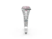 Halo Engagement Ring Setting for Fancy Pink Princess Cut Center with Narrow Pave Split Shank and Prong Head in Platinum