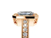 Milgrain Halo Engagement Ring Setting for Emerald Cut Center with Wide Pave Band and Prong Head in Rose Gold
