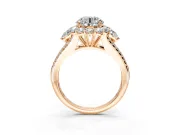 Halo Engagement Ring Setting for Round Cut Center with Two-Strand Split Shank and Prong Head in Rose Gold
