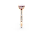 Solitaire Engagement Ring Setting for Fancy Pink Princess Cut Center with Fine Pave Band and Prong Head in Rose Gold